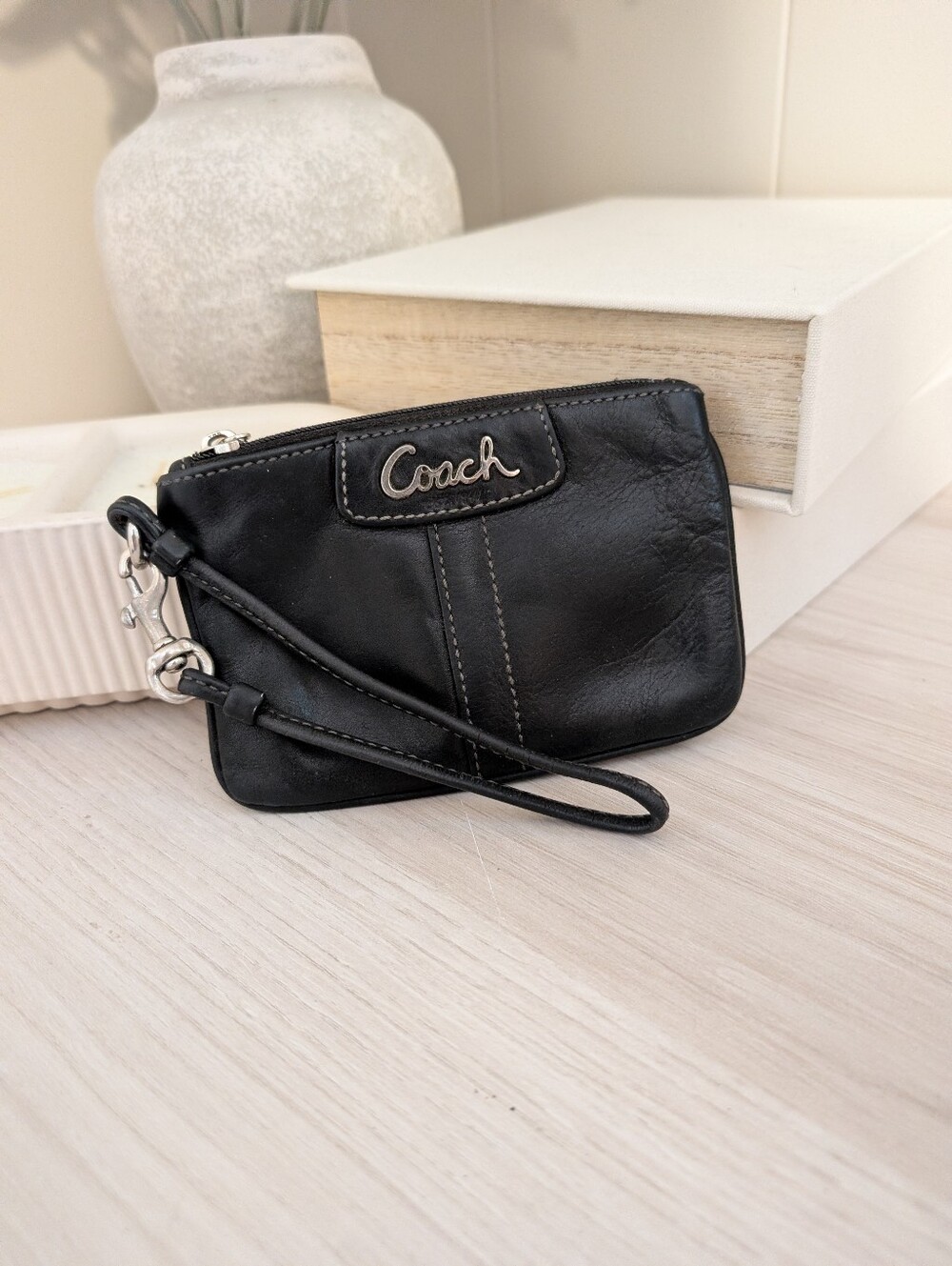 Coach Black Small Leather Wristlet